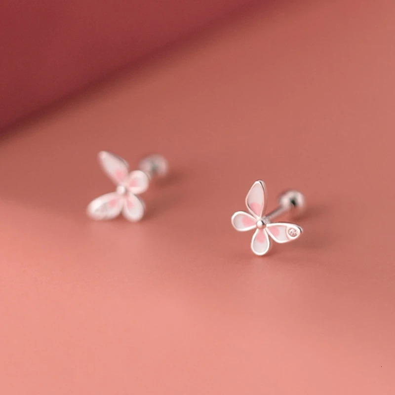 925 Sterling Silver CZ Zircons Butterfly Screw Back Stud Earrings For Children Baby Girls Kid 7mmX5mm Tiny Mini Earring 241220