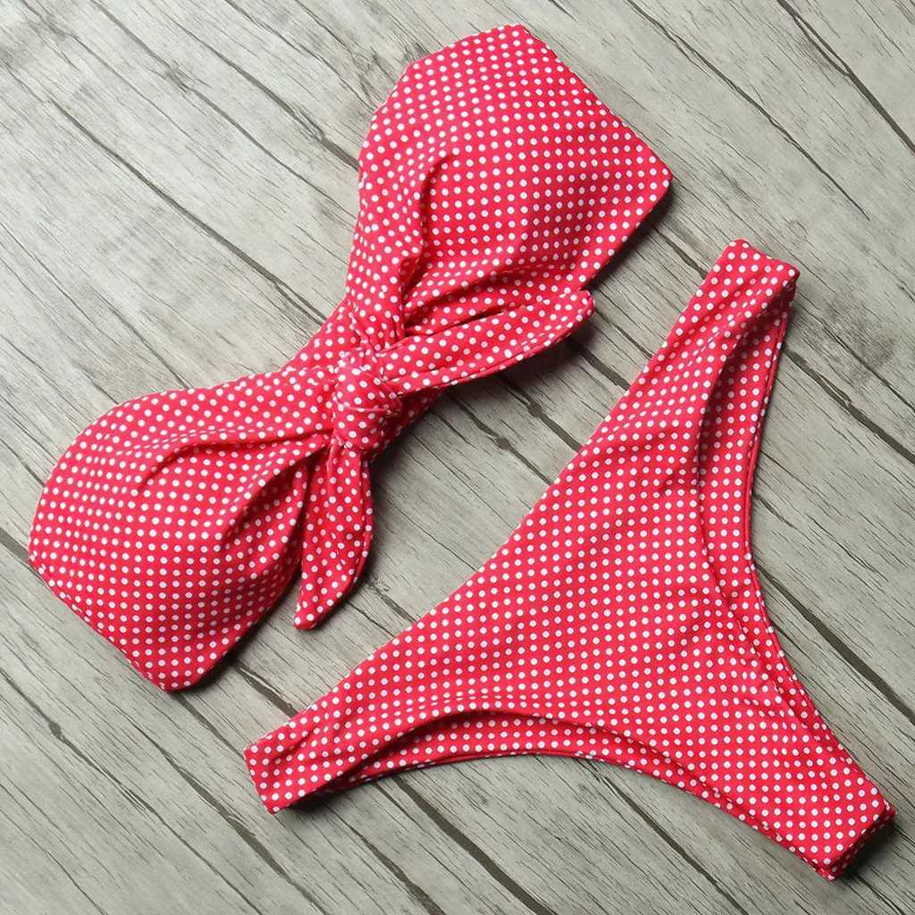 Womens sexy two-piece swimsuit bow high cut Bandeau bikini set 2-piece womens swimsuit bikini women 2024 trend push upsW241225