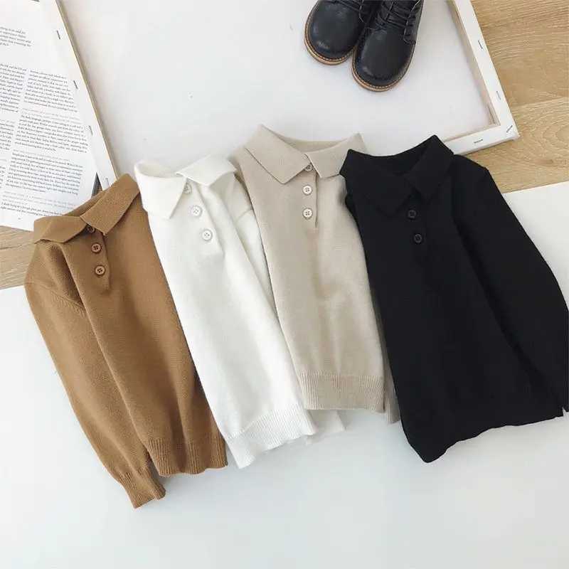 Boys Sweater Knitwear 2023 Spring And Autumn New Childrens Comfortable Loose Polo Small Lel Knit Sweater Baby Boys Base ShirtXJ241225