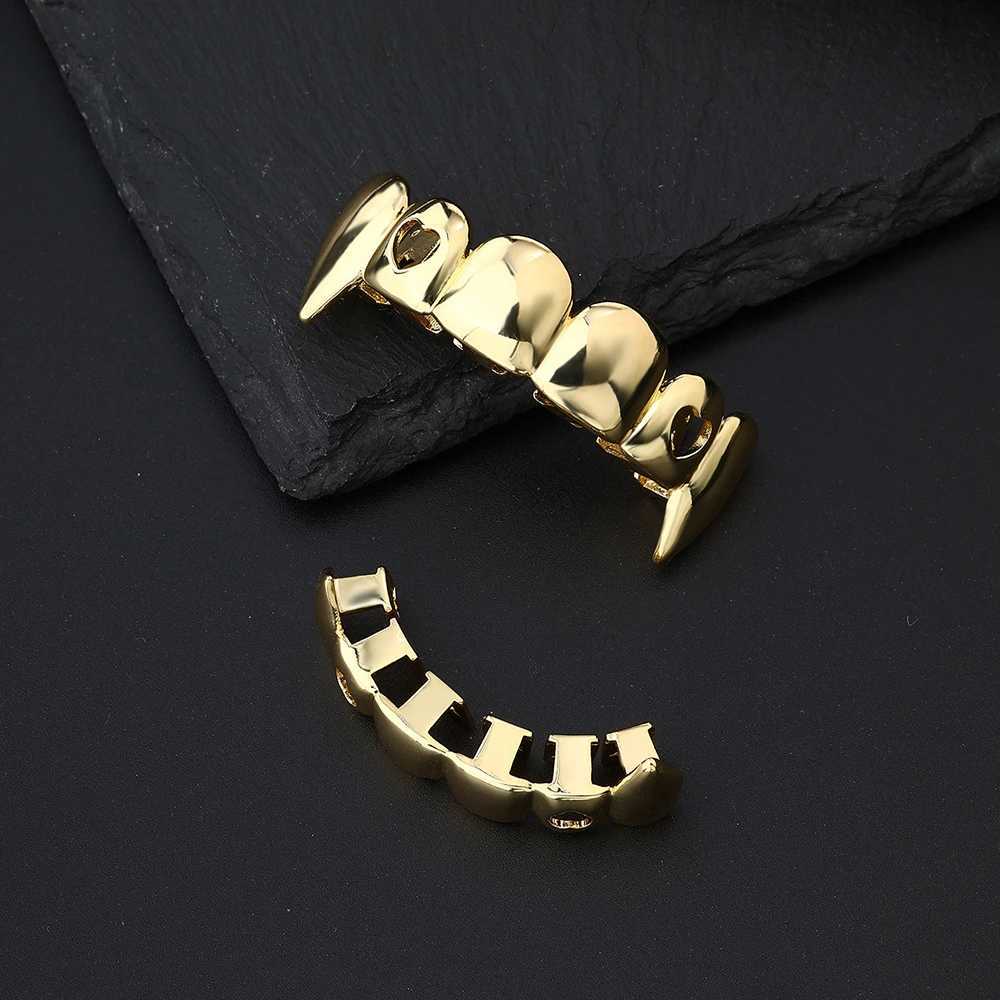 Hip Hop CZ Teeth Grillz Cs Gold Plated Top Bottom Charm Grills For Men Women Jewelry Cosplay Xmas GiftXJ241225