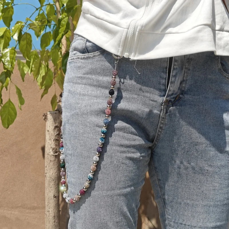 Round Bead Rhinestone Multicolor Punk Pants Chain Unisex Ones Waist Accessories Gothic Multi-functionChain For Bag 250303