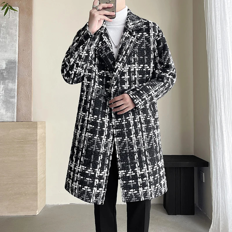 2024 arrival winter jacket men fashion plaid Woolen Coat Mens Casual Wool trench coat Men Dress windproof male Jacket 241225