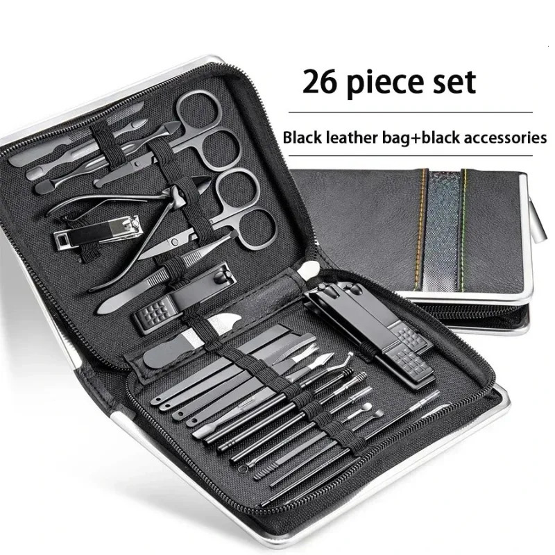 Nail Clipper Set Nail Art Set Zipper Bag 26 Pieces Rose Gold Dead Skin Pliers Pedicure Knife Needle Manicure Set 241225