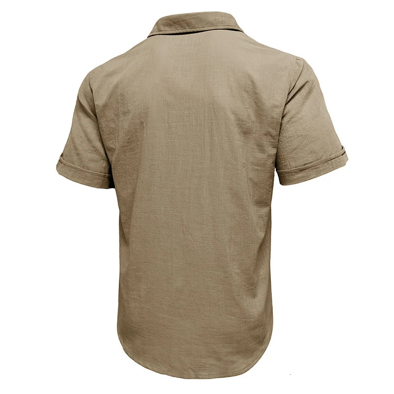 Vintage Cotton Linen Polo Shirts Men Summer Casual Short Sleeve Button Polo Collar Shirt Fashion Mens Clothes Solid Color Tops 241224