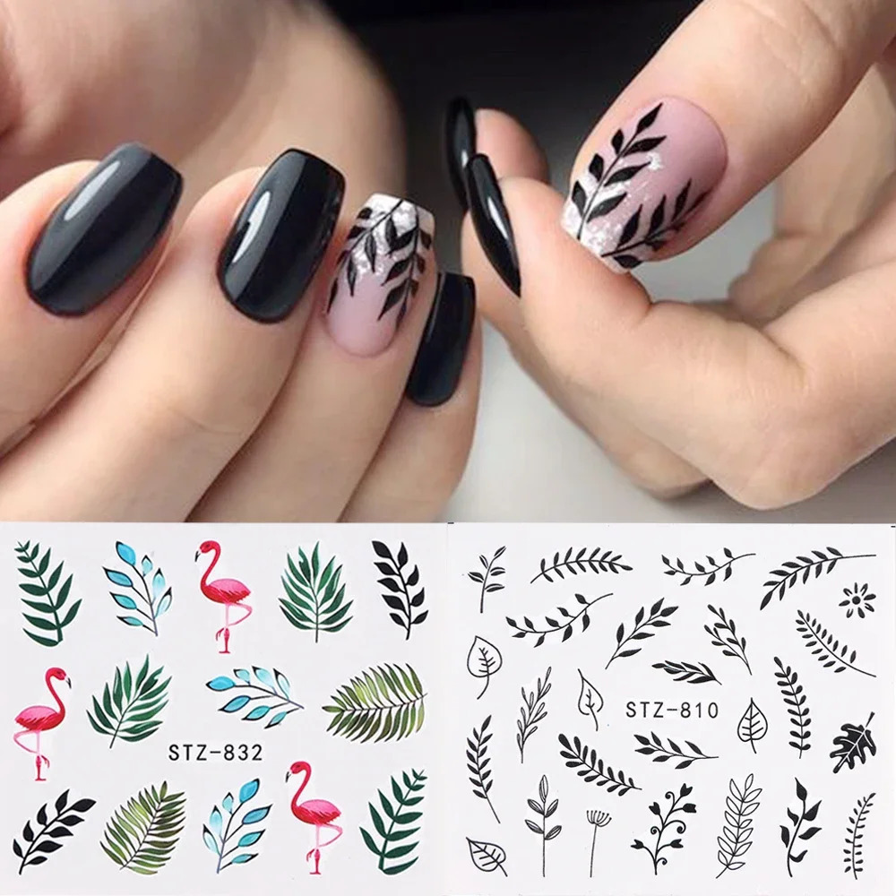 Water Transfer Nail Art Sticker Set Black Lace Flower Leaf Decal Slider Wraps Tips Decor DIY Manicure SASTZ808-855 241225