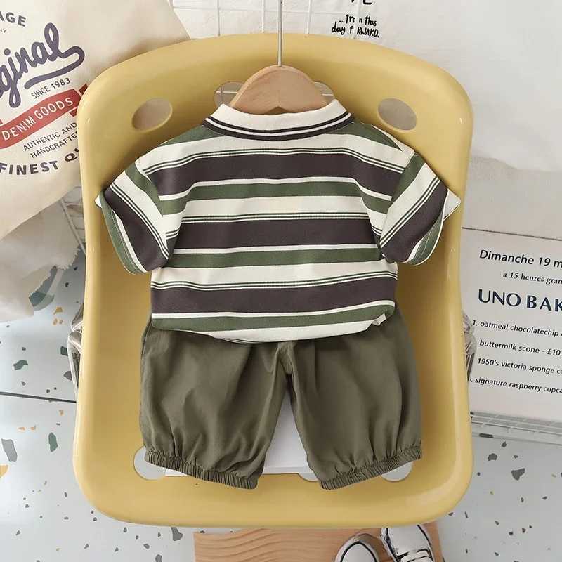 Clothing Sets Summer Baby Girls Cotton Clothes Set Kid Boy Lapel Stripe T-shirts Pants 2pcs Suit Children Short Sleeve Top Bottom OutfitsY241225VPBS