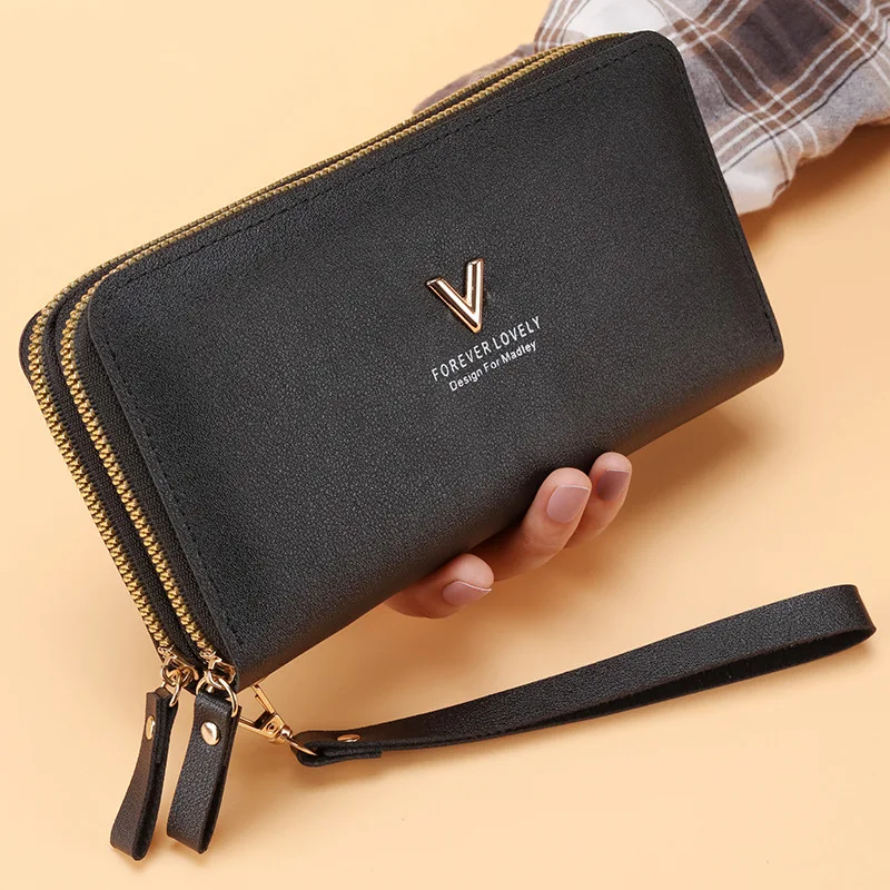 Women Long Wallets Fashion V Female Solid Color TLXT Leather Coin Wallet Purses Ladies Long Wristband Card Wallet Holder Clutch Bag Woman Purse