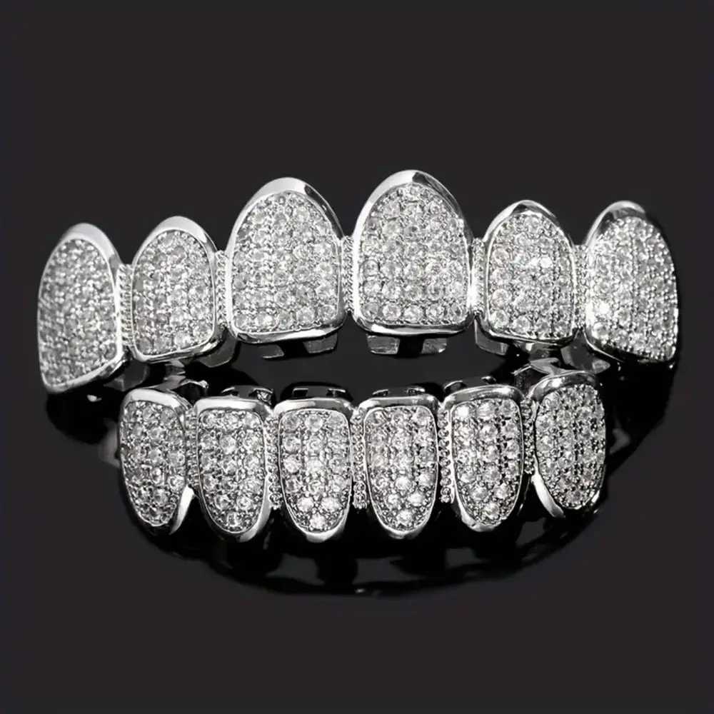 6/6 Teeth Grills Hip Hop 14K Gold Plated Tooth Cs Decor Braces Punk Cosplay Party Braces For Fashion Women Men JewelryXJ241225