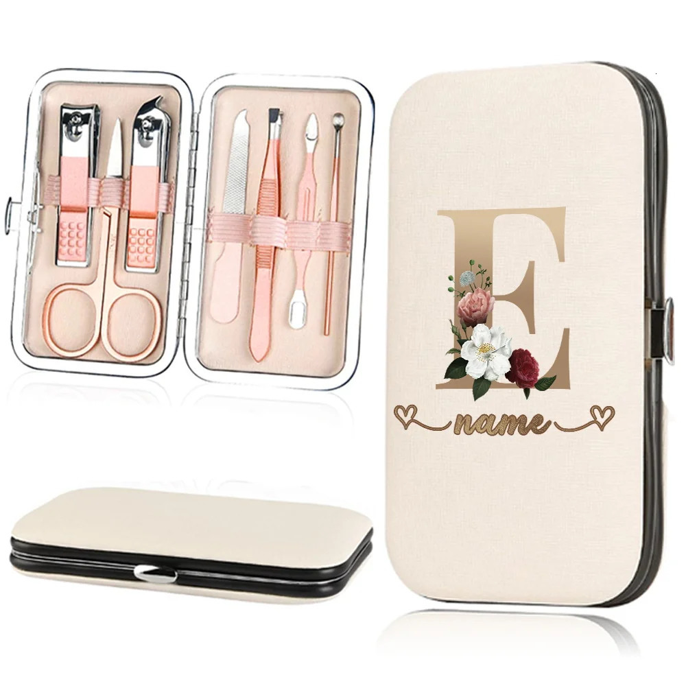 Customized Name 7Pcs Portable Manicure Set Pedicure Kit Organizer Stainless Steel Nail Clippers Case Care Tools Grooming Suit 241225