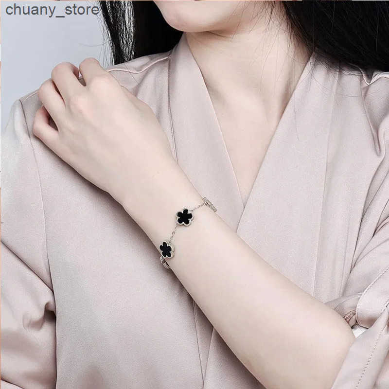 Chain 14K Gold Plated Five-leaf Clover Link s White Black Blue Gold Red Green Lucky s Jewelry Gifts Trendy for Women L240910