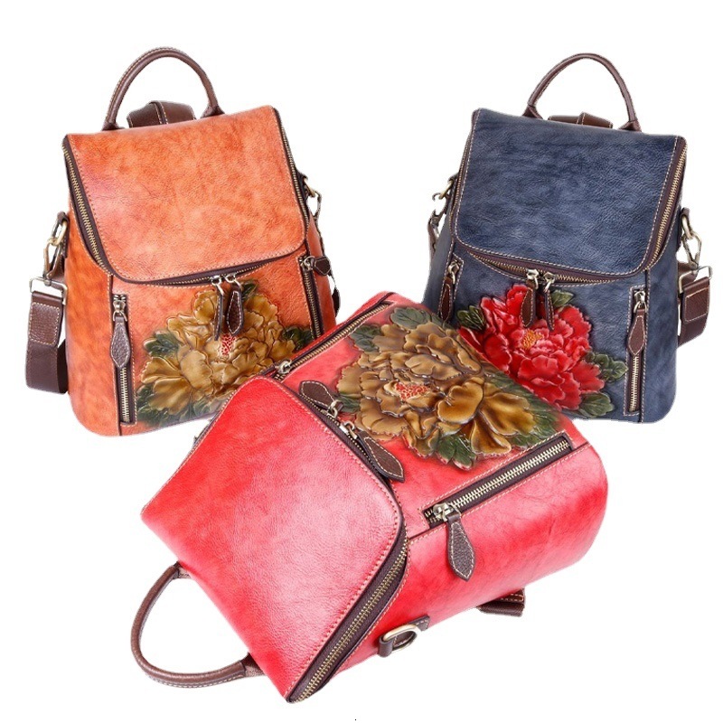 2023 new top layer single shoulder crossbody backpack three use high-capacity cowhide women's bag