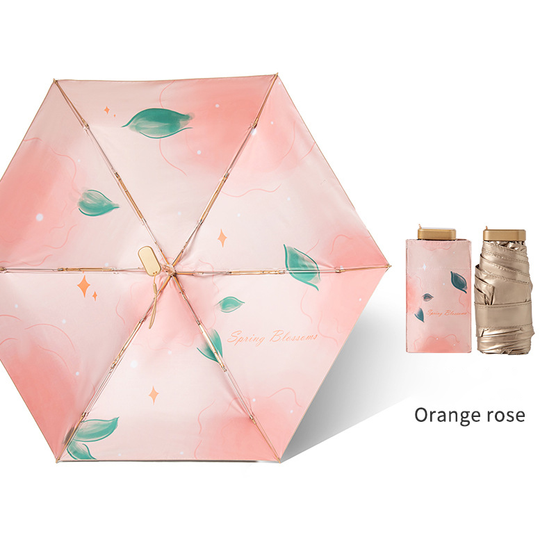 Custom Six-Fold Oil Painting Umbrella with Titanium Gold UV Protection for Women - Portable Folding Pocket Sunshade