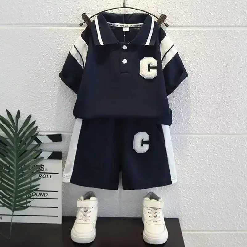 Clothing Sets Baby Boy Clothes Set Letter Lapel Tshirts and Shorts 2 Pieces Summer Short Sleeve Top Bottom Outfits Stripe splicing TracksuitsY24122533