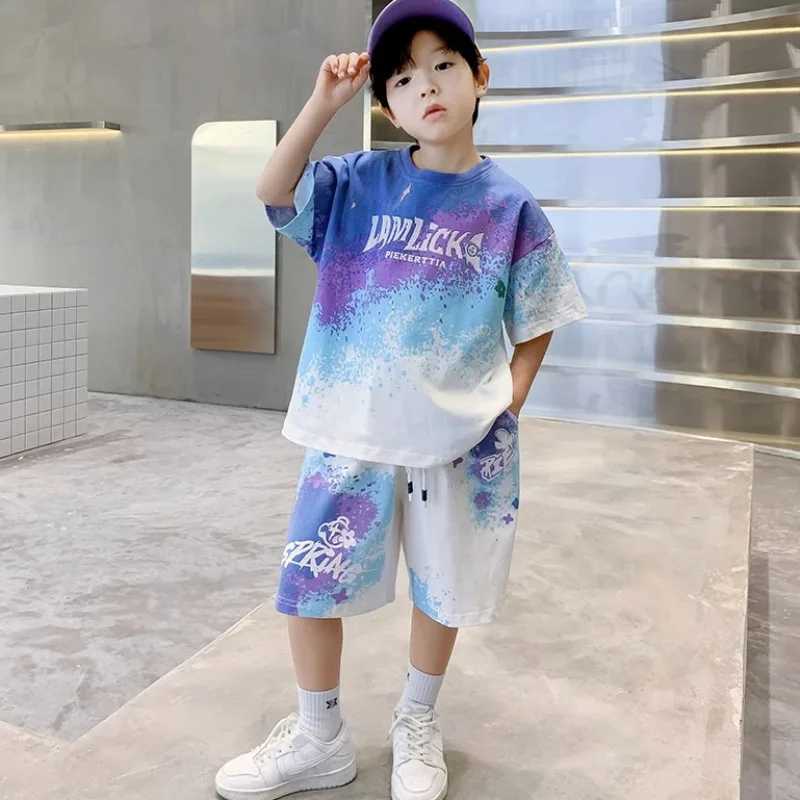 Clothing Sets Children Girls Boy Clothes Letter Gradient T-shirt and Shorts Set Kid Girl Graffiti Short Sleeve Top Bottom 2pcs Suit TracksuitY2412259N