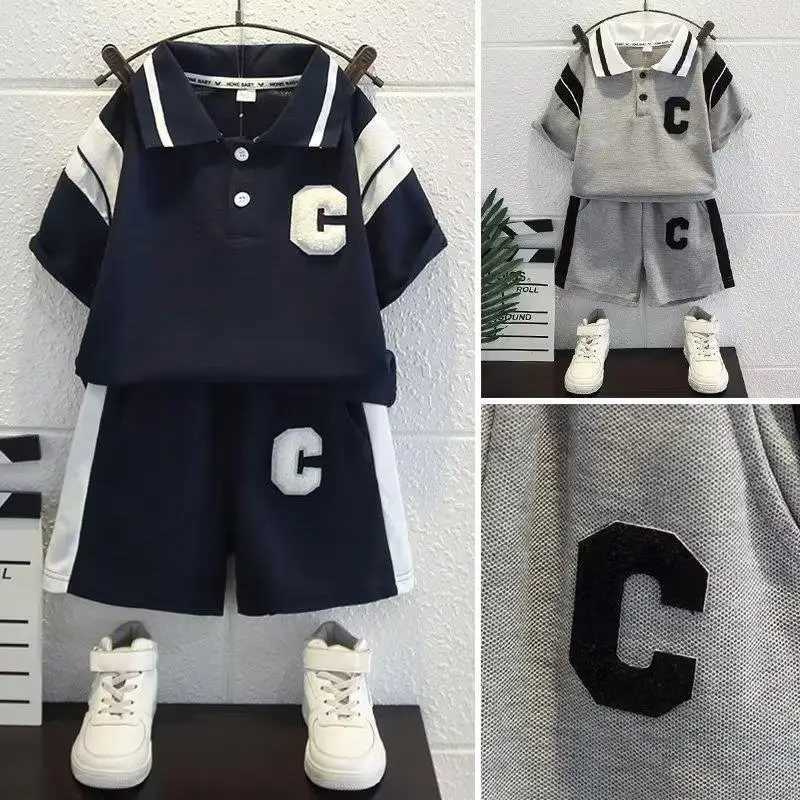 Clothing Sets Baby Boy Clothes Set Letter Lapel Tshirts and Shorts 2 Pieces Summer Short Sleeve Top Bottom Outfits Stripe splicing TracksuitsY24122533