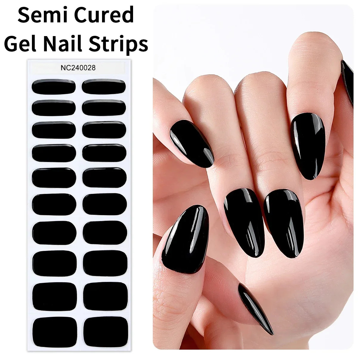 20Tips Red White Black Semi-Cured Gel Nail Wraps Adhesive Waterproof Long Lasting Full Cover Gel Nail Stcikers UV Lamp Need 241225