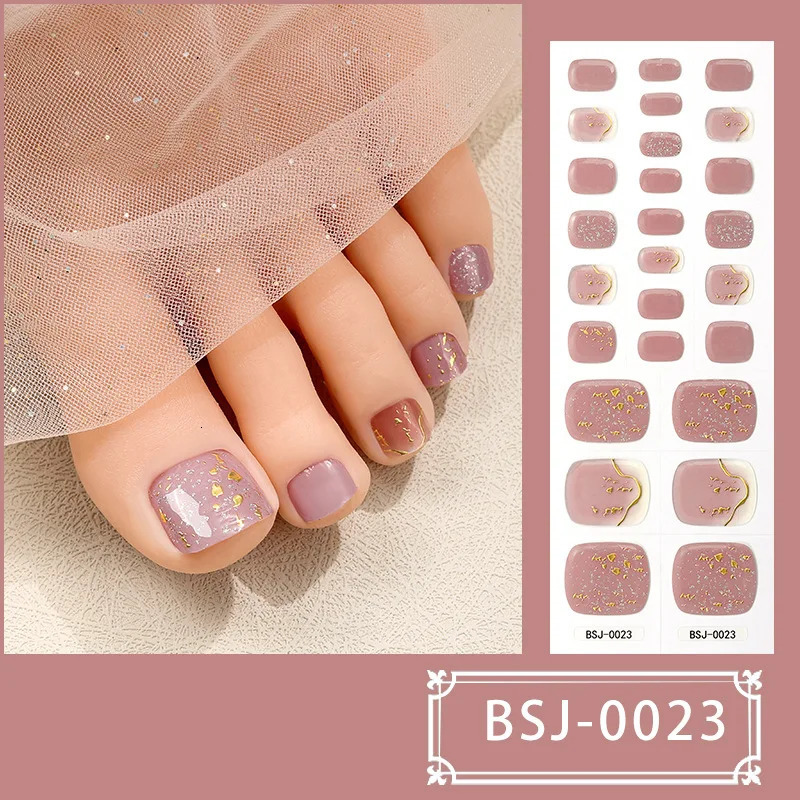 26 Strips Toe Gel Nail Sticker Hardens with UV Lamp Curing Gel Stickers Waterproof Korean Semi Cured Foot Gel Nail Art Wraps 241225