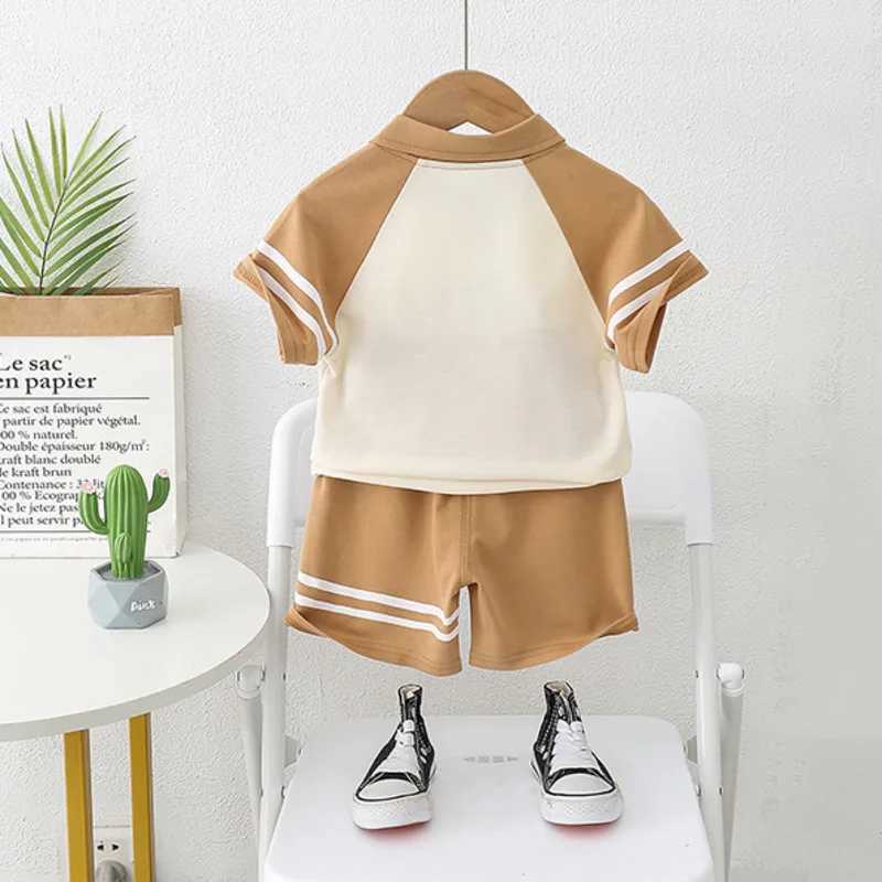 Clothing Sets New summer baby clothing set childrens boys fashionable Tshirt shorts 2PCSset childrens clothing baby casual clothing childrens sportY24