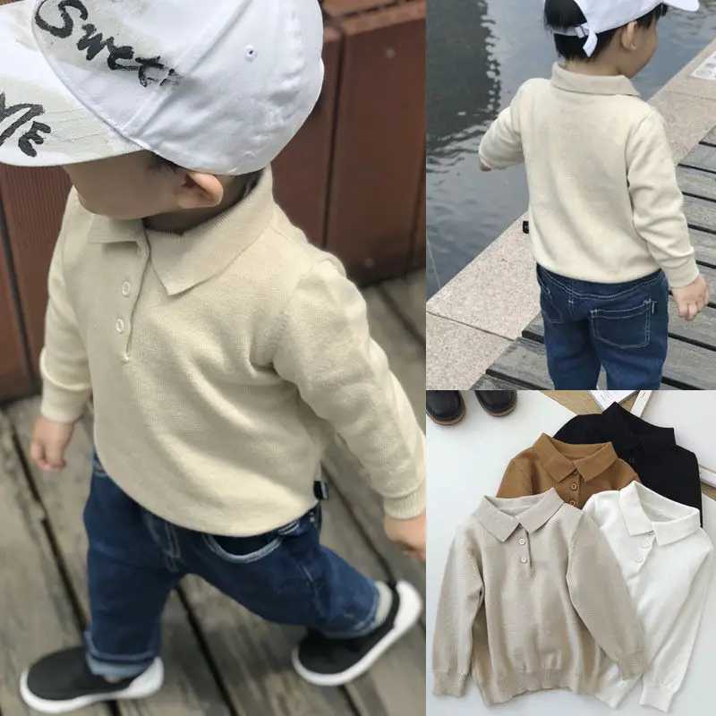 Boys Sweater Knitwear 2023 Spring And Autumn New Childrens Comfortable Loose Polo Small Lel Knit Sweater Baby Boys Base ShirtXJ241225