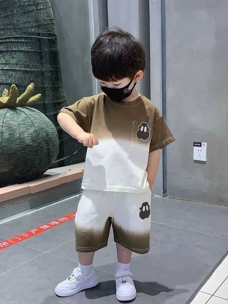 Clothing Sets Summer Children Boy Clothes Set Fashion Short Sleeve Gradient T-shirt and Shorts 2pc Suit Teenage Letter Print Top Bottom OutfitY2412259