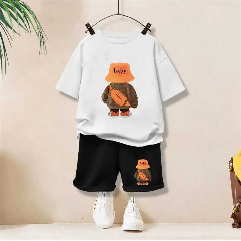 Clothing Sets Summer Baby Girls Clothes Set Children Boy Cartoon Bear Tshirts and Shorts 2 Pieces Suit Kid Casual Top Bottom Outfit TracksuitY241225J3