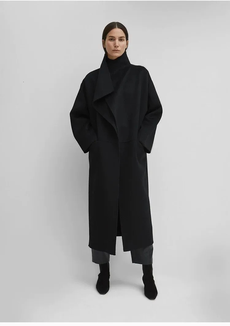 Cashmere coat womens 2024 autumn and winter retro simple medium long style lapel doublesided highend wool women 241225