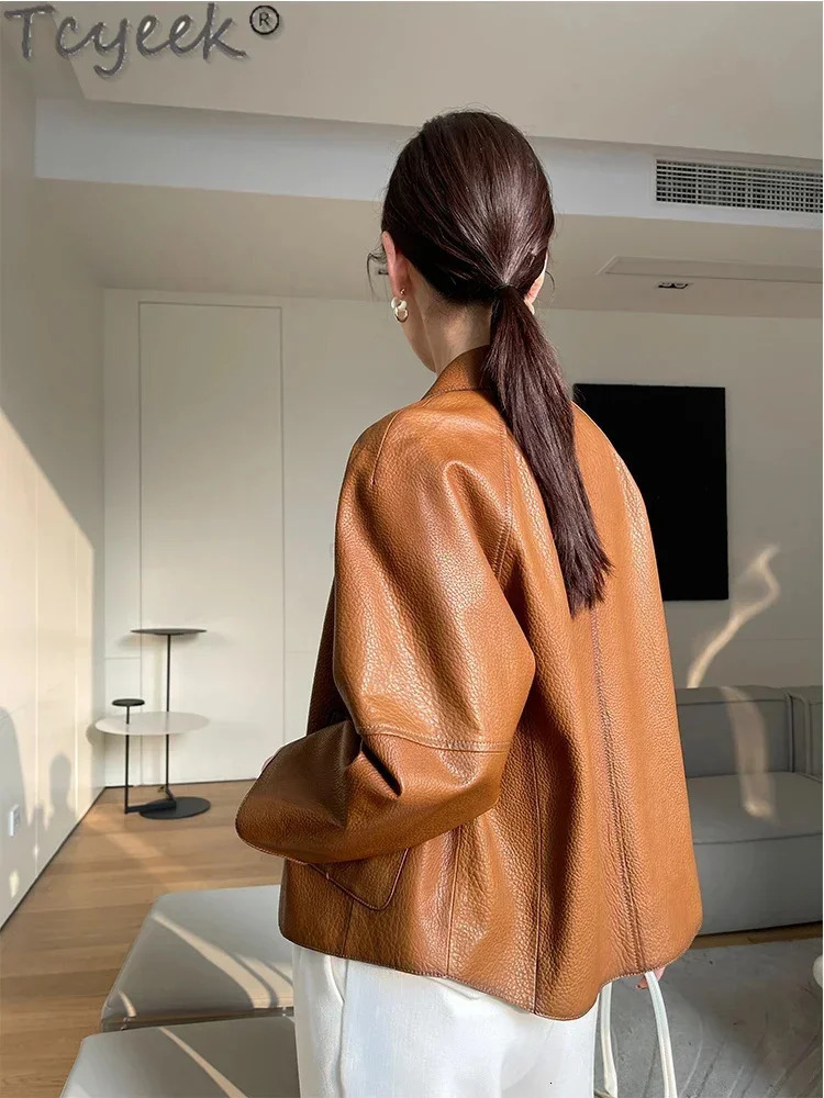 Sheepskin Real Coat Women Spring 2024 Simple Fashion Singlebreasted Casual Genuine Leather Jacket 241225