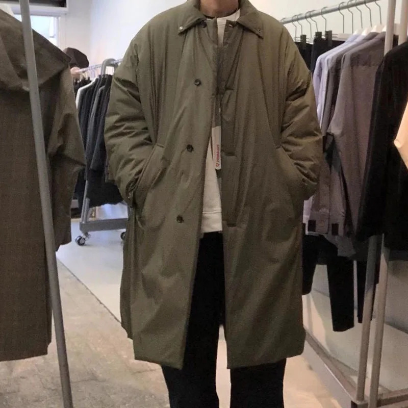 NHOOLYWOOD Japanese Retro Loose Trend Sherry Cotton Thickened Jacket Men Long Parka Coat 241225