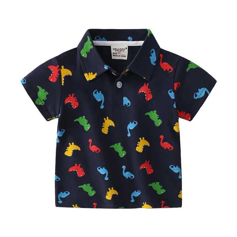 New 2021 Kids Boys Polo Shirts Fashion Dinosaur Print Short Sleeve Lapel T-Shirt Cotton Baby Boys Summer Tops ClothingXJ241225