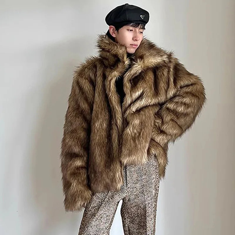 PFHQ Mens Fur Coat Autumn Winter Short Jacket Casual Warm Personalized 2025 Korea Male Tops 21Z8049 241225