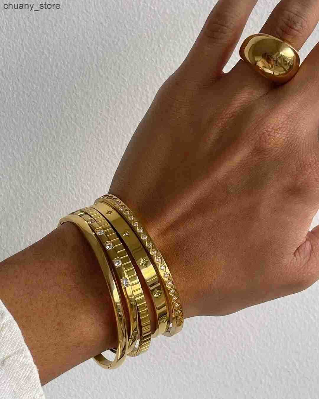 Chain Fashion Punk Gold Color Bangles for Women Men Trendy Stainless Steel Metal s Bohemian Jewelry Accessories Gift Wholesale L240910