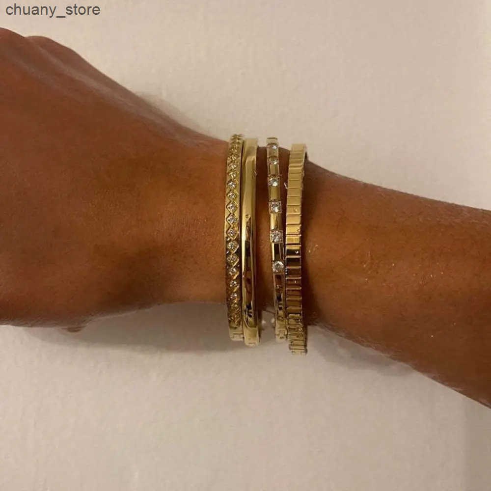 Chain Fashion Punk Gold Color Bangles for Women Men Trendy Stainless Steel Metal s Bohemian Jewelry Accessories Gift Wholesale L240910