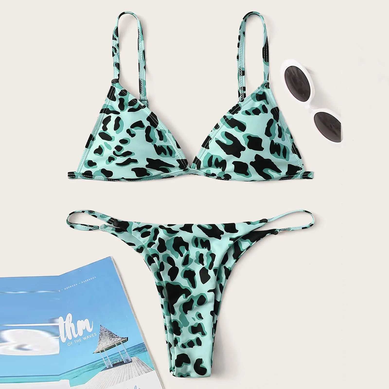 Print Two Women Beachwear Swimwear High Pieces Swimsuit Leopard Bikini Waist Swimsuit Women 2023 Maillot de Bain Femme 2023W241225