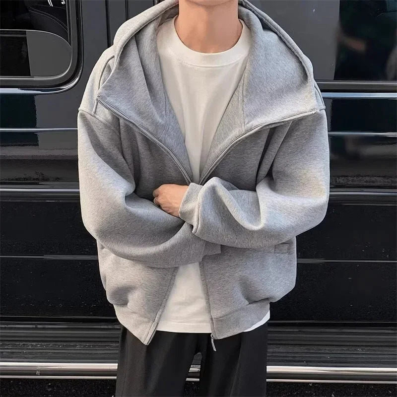 Autumn Casual Zipper Long Sleeve Turtleneck Hoodies For Men in High Street Fashion Hooded Sweatshirts Y2K Vintage Jackets 241224
