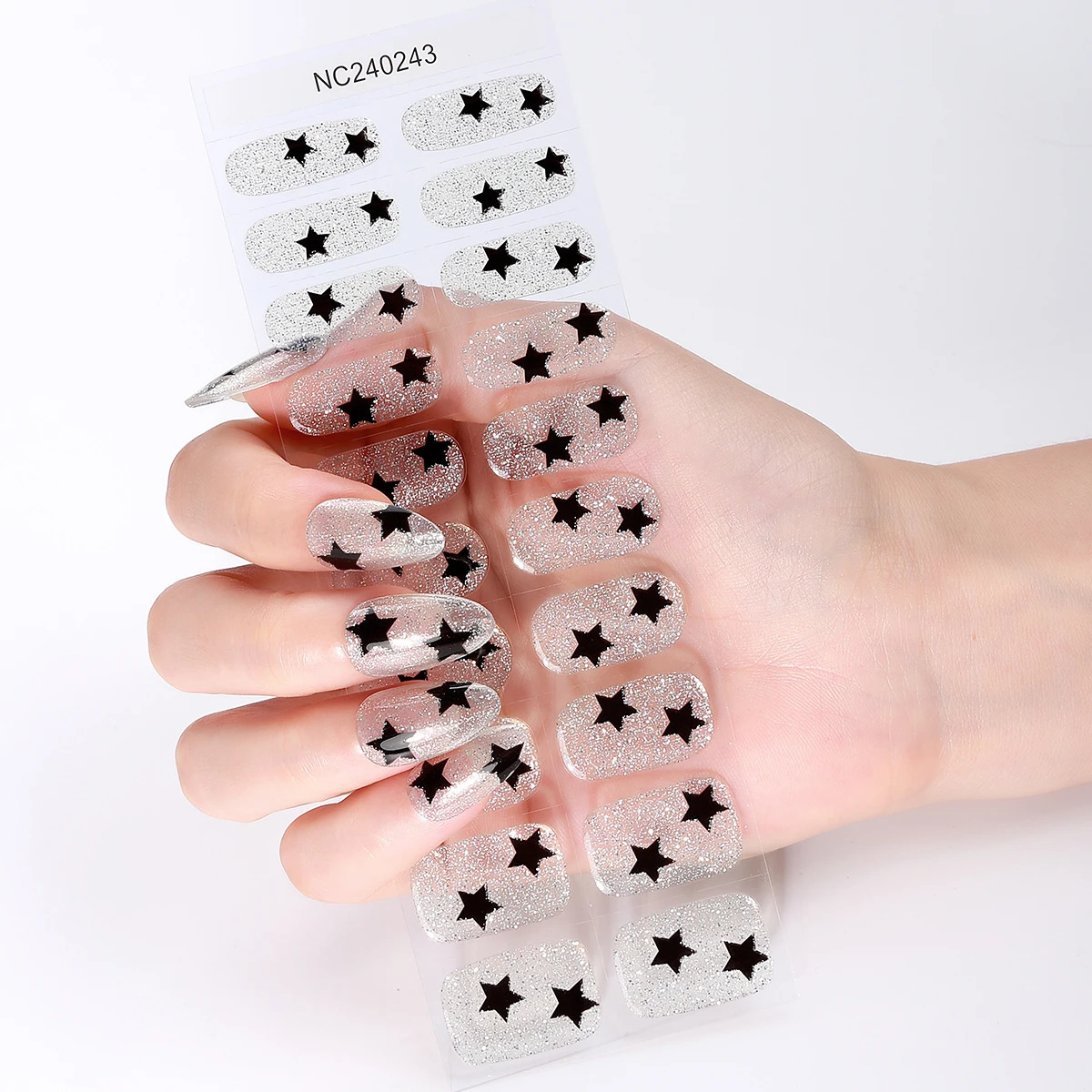2pcs Sliver Pink Semi Cured Nail Gel Strips Y2K Star ns Adhesive Nail Stickers Press on Nails for Women Girls Decorations 241225