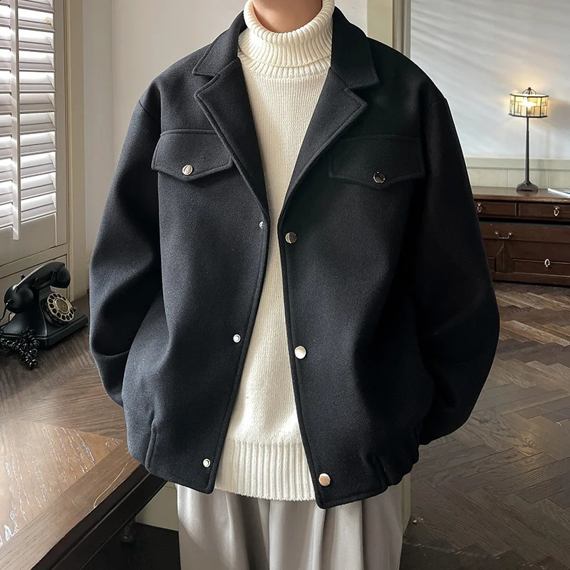 Winter Thicken Woolen Coat Men Warm Fashion Casual Thick Woolen Jacket Men Korean Loose Short Woolen Coat Mens Overcoat M-3XL 241223