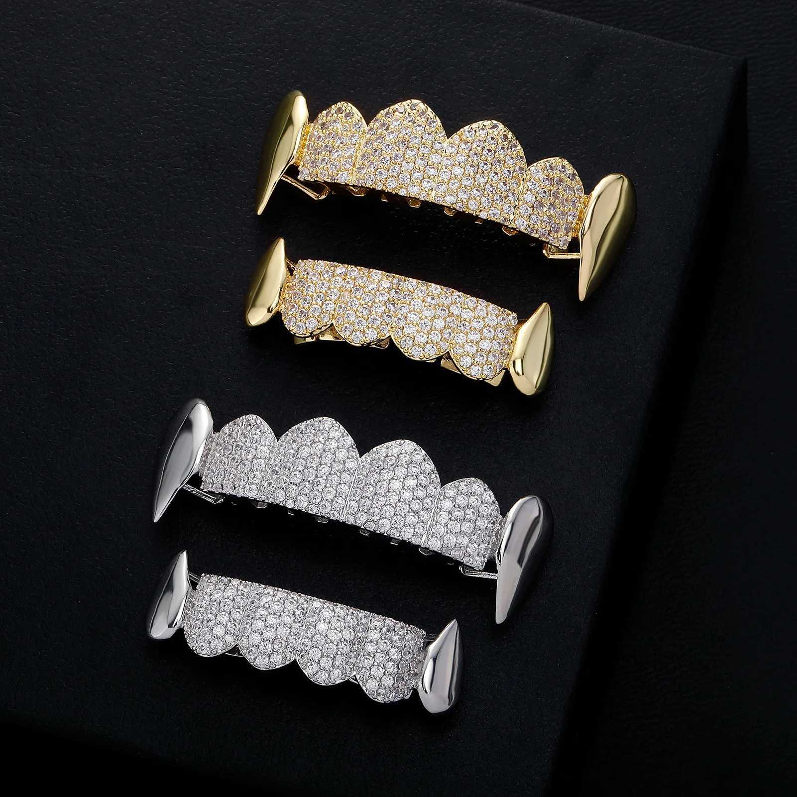 Top Bottom Mouth d Out Cubic Zirconia Brass Grillz Teeth For Men Teeth Grills Tooth Cs Removable Hip Hop JewelryXJ241225
