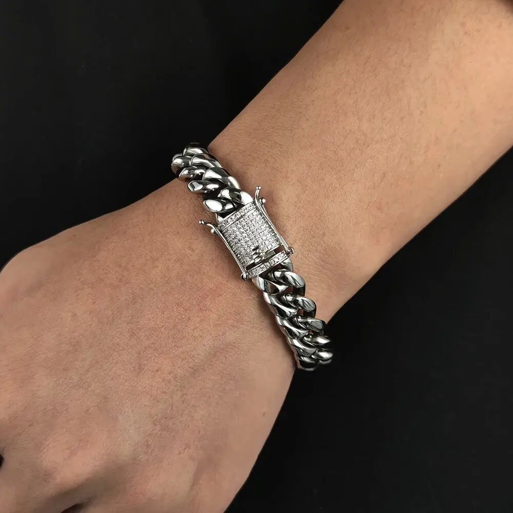 Heavy Stainless Steel Miami Cuban Link Bracelet 6mm-16mm Gold Plated with CZ Clasp Premium Hip Hop Jewelry For Men Women 241225