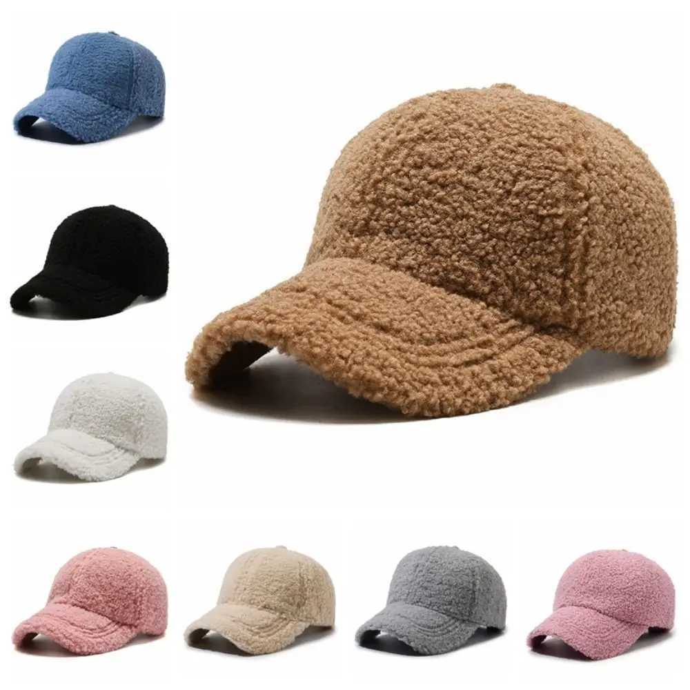 Casual matte cashmere baseball cap thick to keep warm plush snap button sunny Korean style winter leather cap sport W241225