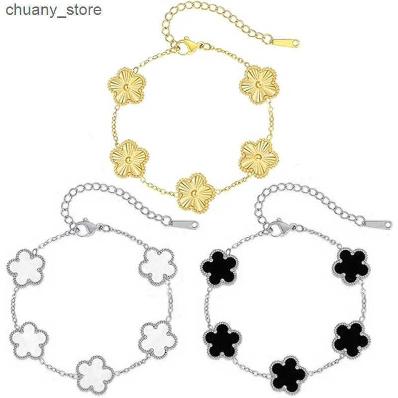 Chain 14K Gold Plated Five-leaf Clover Link s White Black Blue Gold Red Green Lucky s Jewelry Gifts Trendy for Women L240910