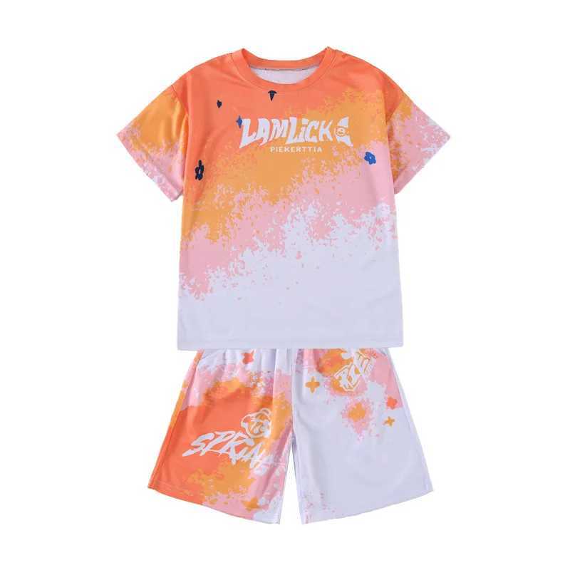Clothing Sets Summer Teenage Boy Letter Clothes Set Children Girls Tie Dye Tshirts and Shorts 2pcs Suit Kid Top Bottom Outfits TracksuitY241225XH8V