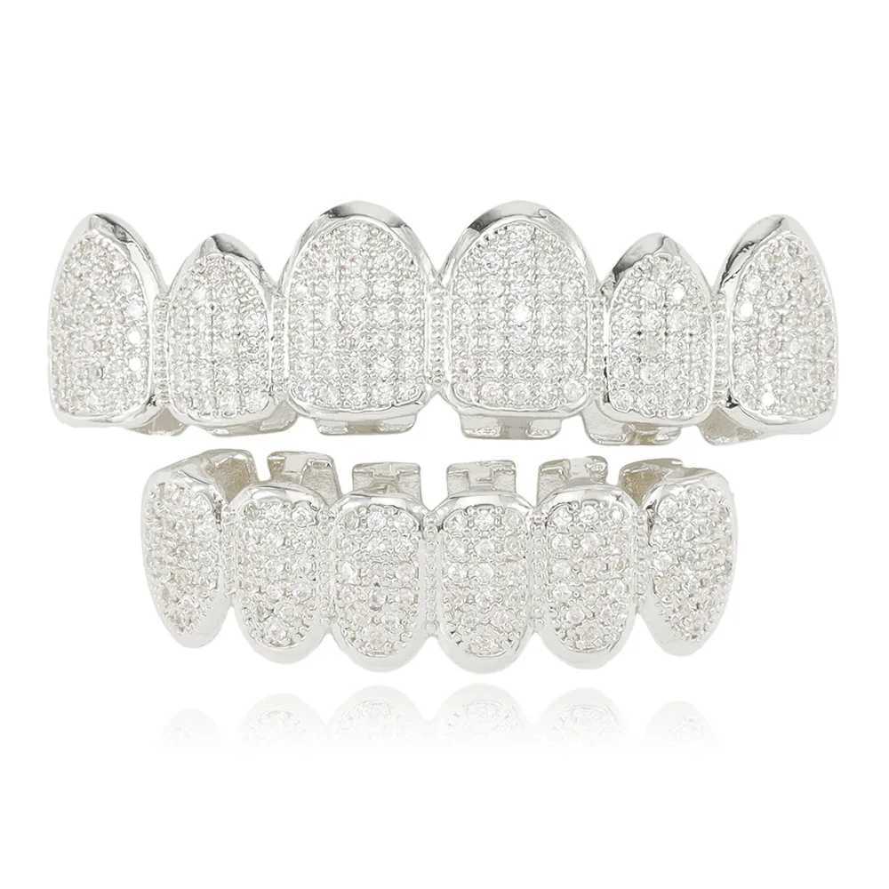 1set Hip Hop Teeth Grillz Gold Plated Dental Grills Rock Tooth Grillz Cs Crystal Teeth Cs Halloween Vampire ToothXJ241225