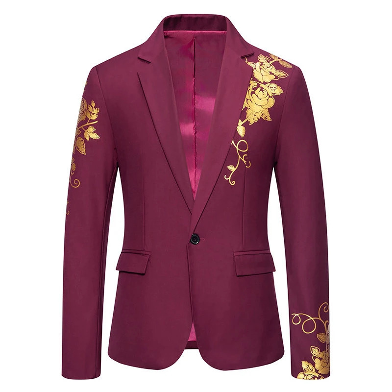 Mens Onebutton Suit Fashion Printing Leisure Slim Business Banquet Wedding Dress Blazer 241225