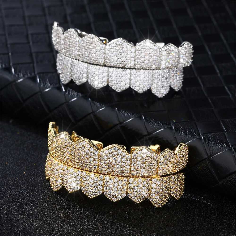 Hip Hop Teeth Grillz d Out Micro Pave Cubic Zircon Top Bottom Charm Grills Set For Men Women Jewelry Box PackingXJ241225