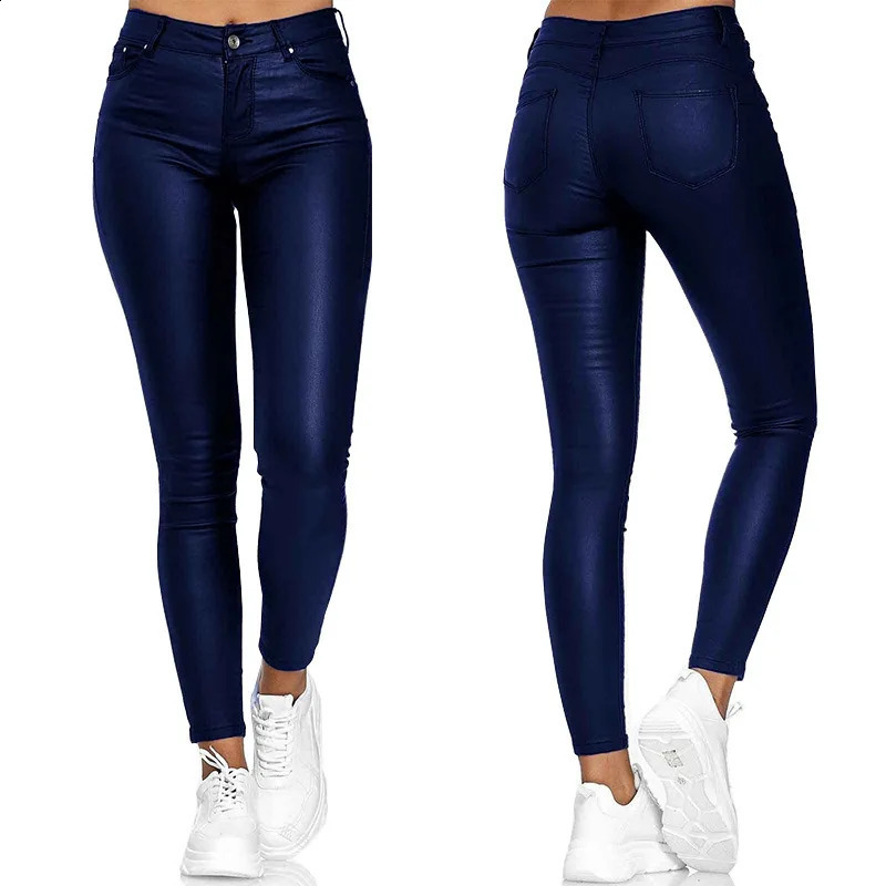 Female Leather Leggings Pants Girl Solid Small Feet Fashion Stretch Trousers Slim Fit Autumn High Waist Casual 241223