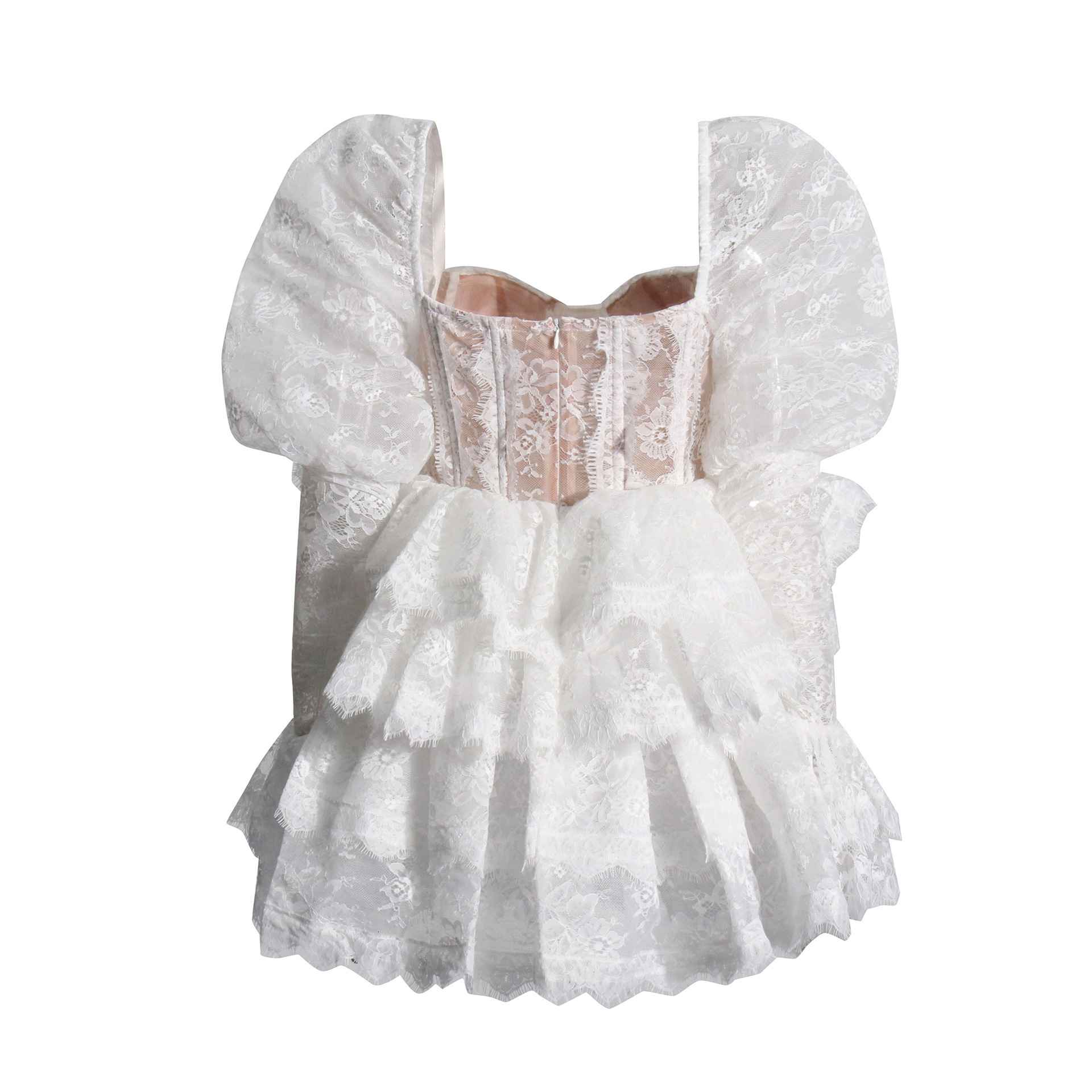 European and American socialite style party dress 2024 autumn new heavy industry bubble sleeve strapless embroidered short for women