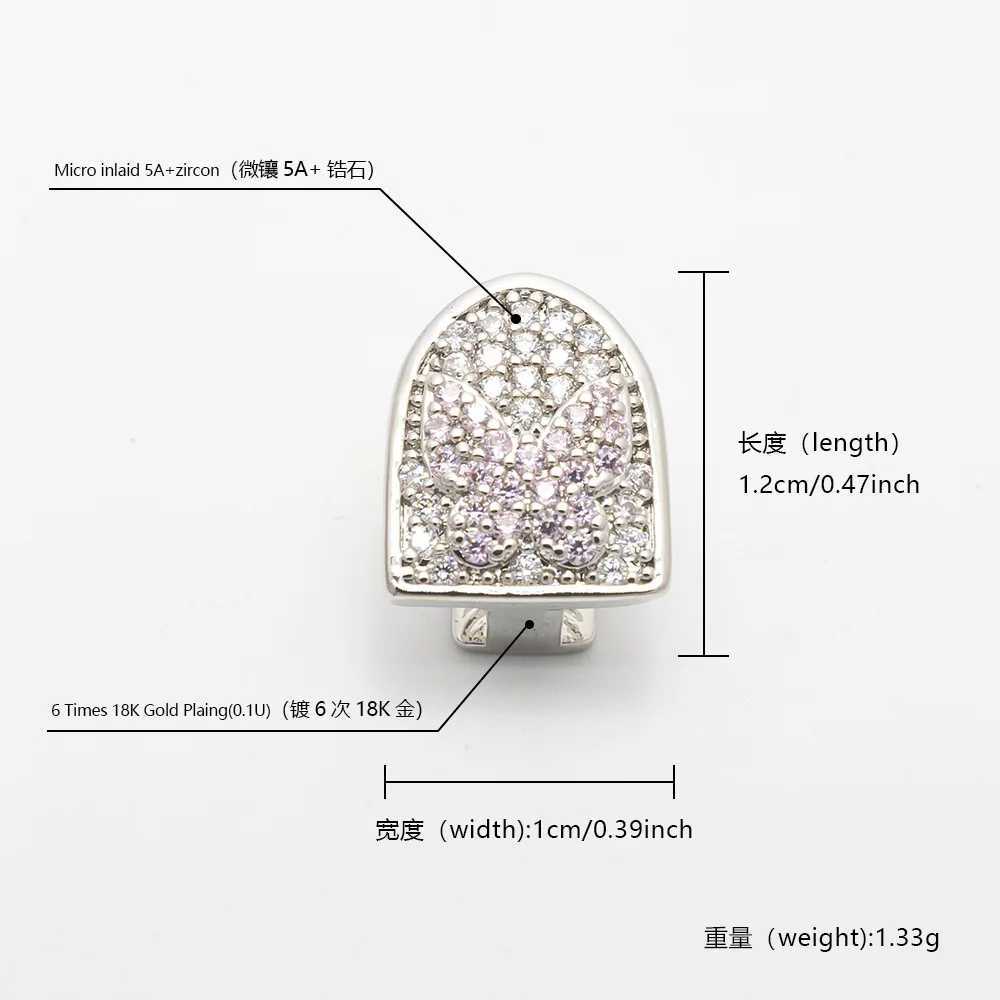 YOUNGX Hip Hop Full CZ Stone Pink Butterfly Teeth Grillz Gold Silver Color Zircon Tooth Cs For Women Men Jewelry CosplayXJ241225