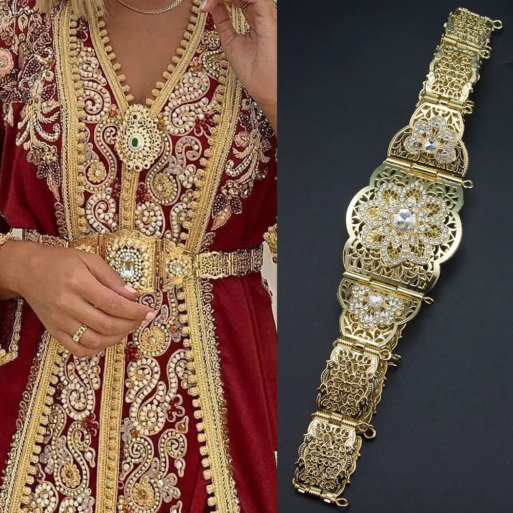 Sunspicems Moroccan Caftan Belt Gold Color Red Green Stone Algeria Wedding Dress Kaftan Abaya Arab Waist Chain Bridal Jewelry 241225