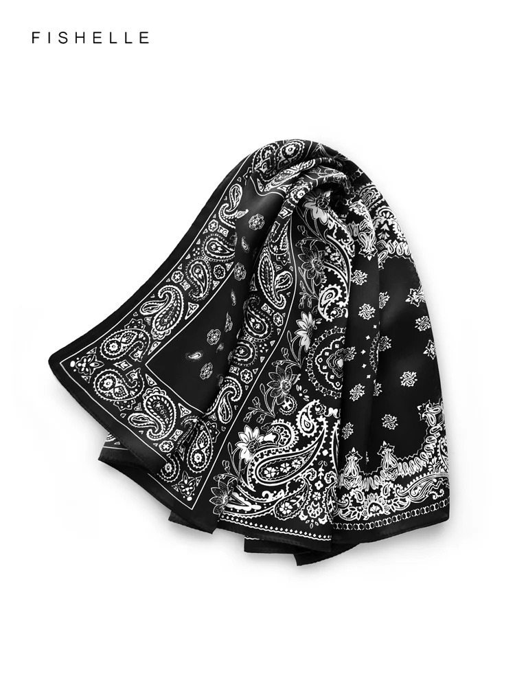 Black Paisley faux natural real silk scarves small square scarf hijab shawl gift headband 65cm men women wrap neckerchief 241225