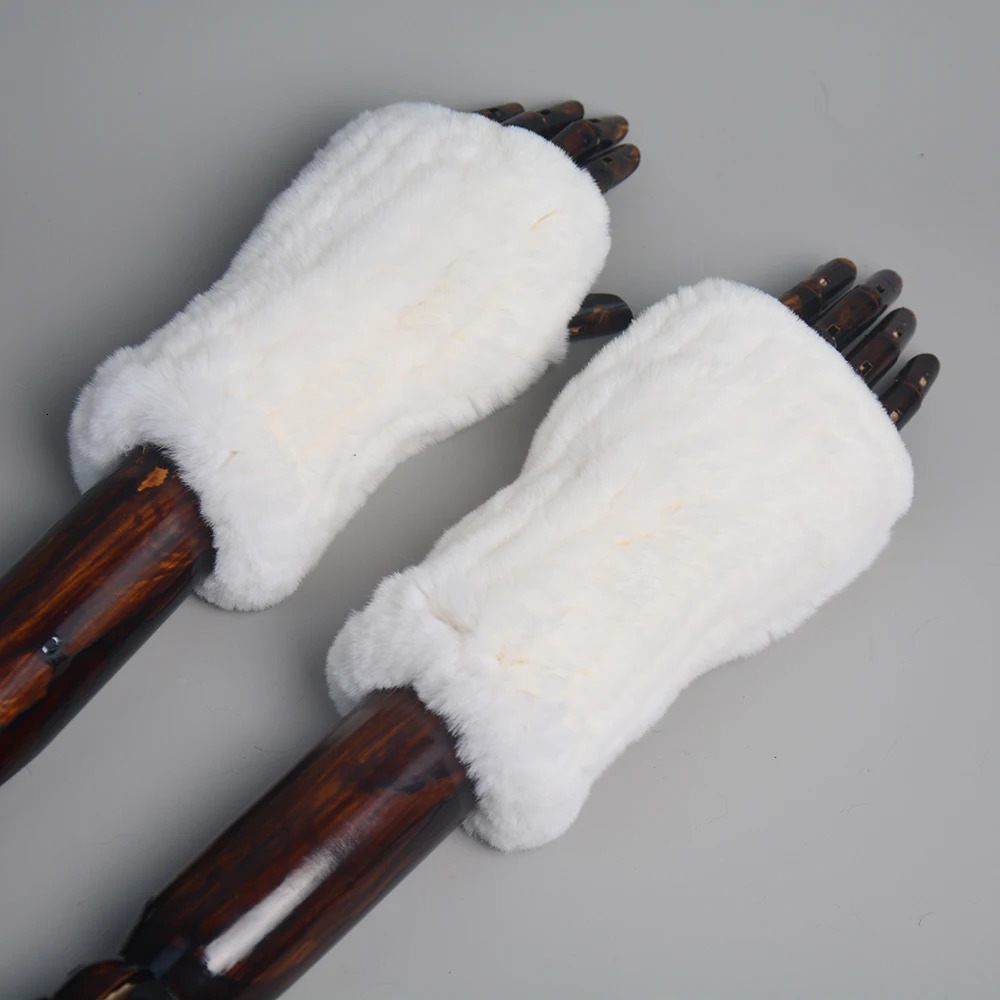 Women Real Genuine Knitted Rex Rabbit Fur Mitten Winter Warm Lady Real Fur Fingerless Gloves Handmade Knit Fur Mitten 241225